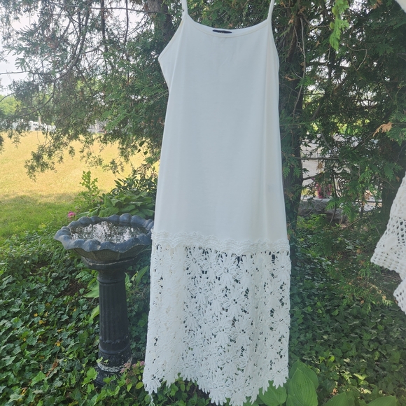 Bohemian 2 Pice White Crochet Style Lace Dress And Tunuc/top - Picture 4 of 13